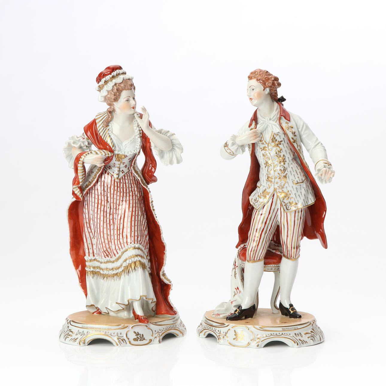 DRESDEN, FIGUREN, ZWEI STÜCK Porzellan mit polychromem und bronziertem Dekor. Rokokofiguren. Zweite Hälfte des 20. Jahrhunderts. Keramik & Porzellan - Europäisch
