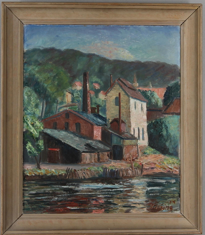 GUSTAF HELLSING. Gamla gasverket, Huskvarna, olja på duk, signerad och daterad.