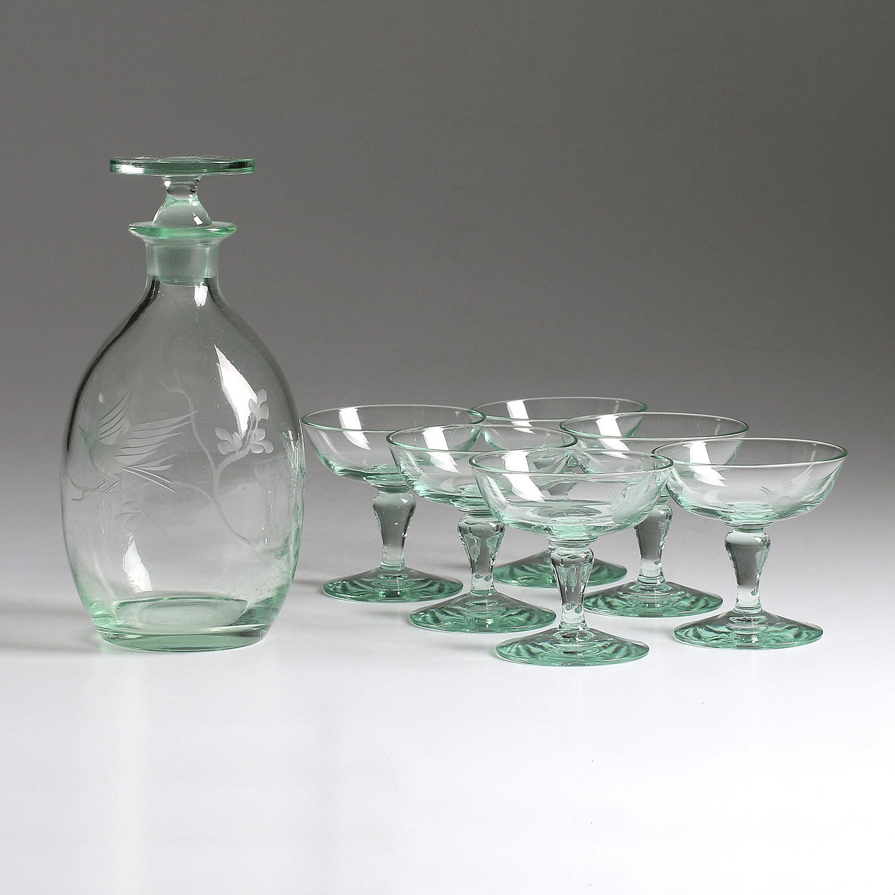 LIKÖRSERVIS, 7 delar, glas, Art Deco, 1930-tal.