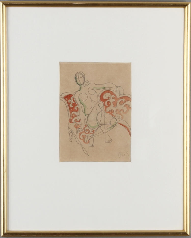 OTTE SKÖLD. Modellstudie, blandteknik, signerad.