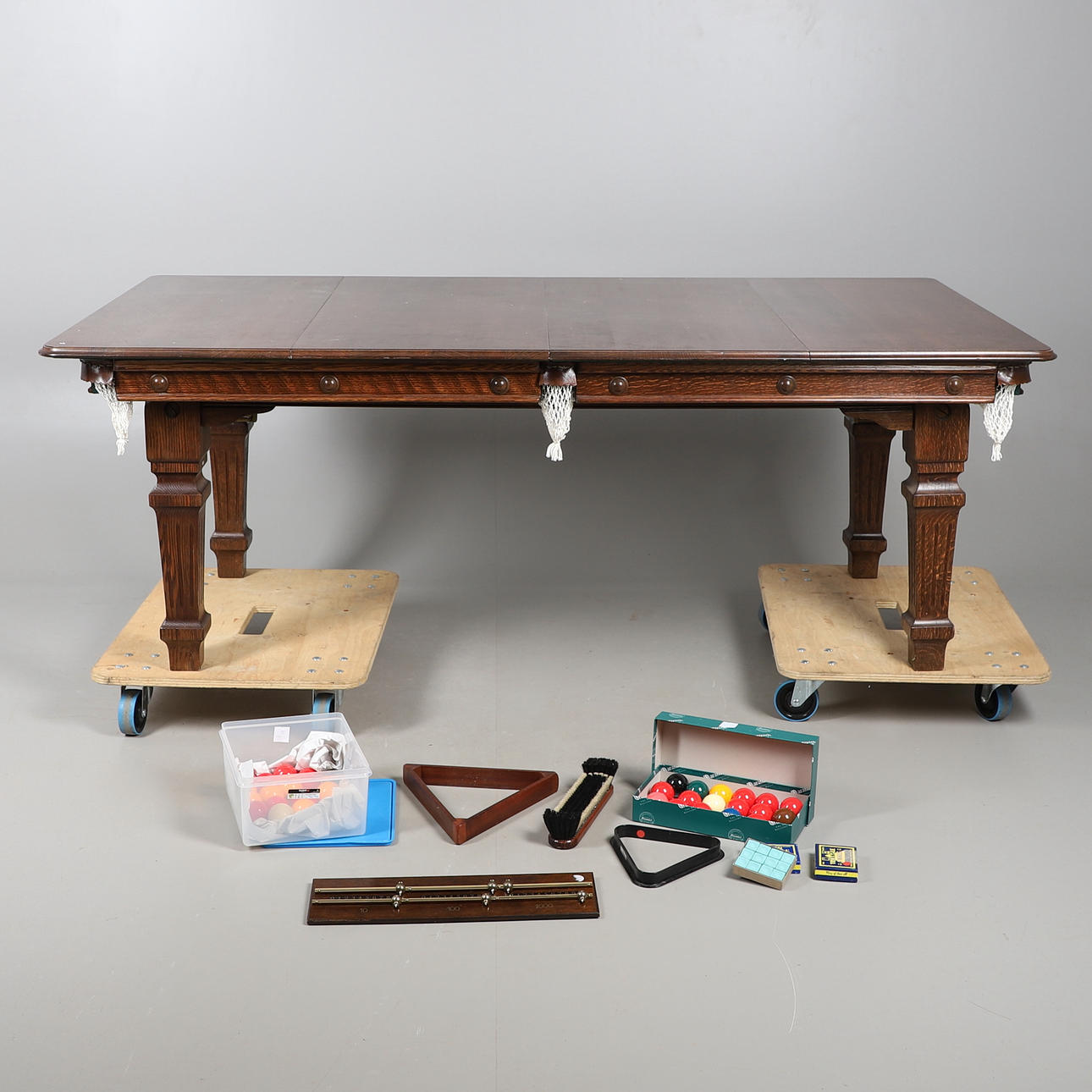 HAMILTON OAK BILLIARD/DINING TABLE & ACCESSORIES.