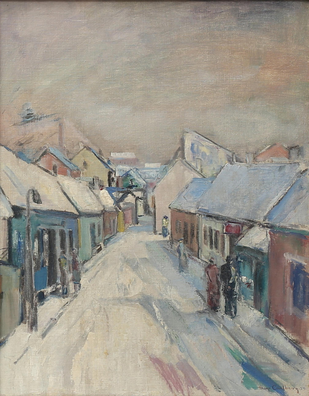 HUGO CARLBERG. "Från stadens utkant, Stora Tvärgatan Lund" olja på duk, signerad och daterad -34.