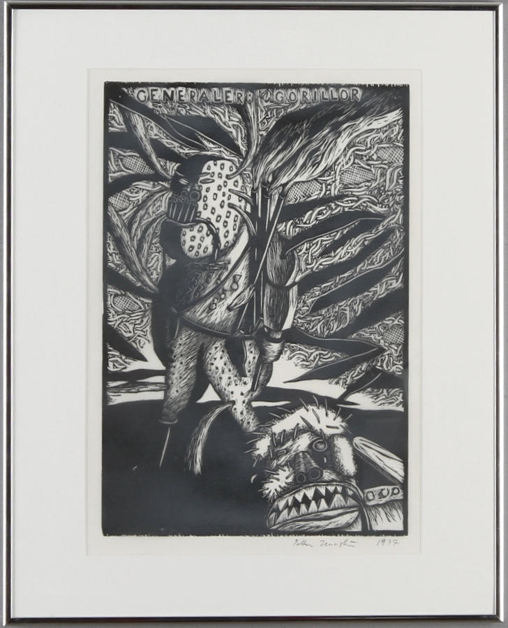 PETTER ZENNSTRÖM. "Generaler: Gorillor, träsnitt, signerad och daterad 1977.
