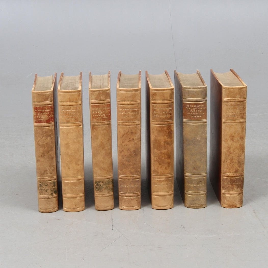 BOKBAND, 7 volymer, "Ny svensk historia", Erik Lindorm med flera, Wahlström & Widstrand, Stockholm, 1945.