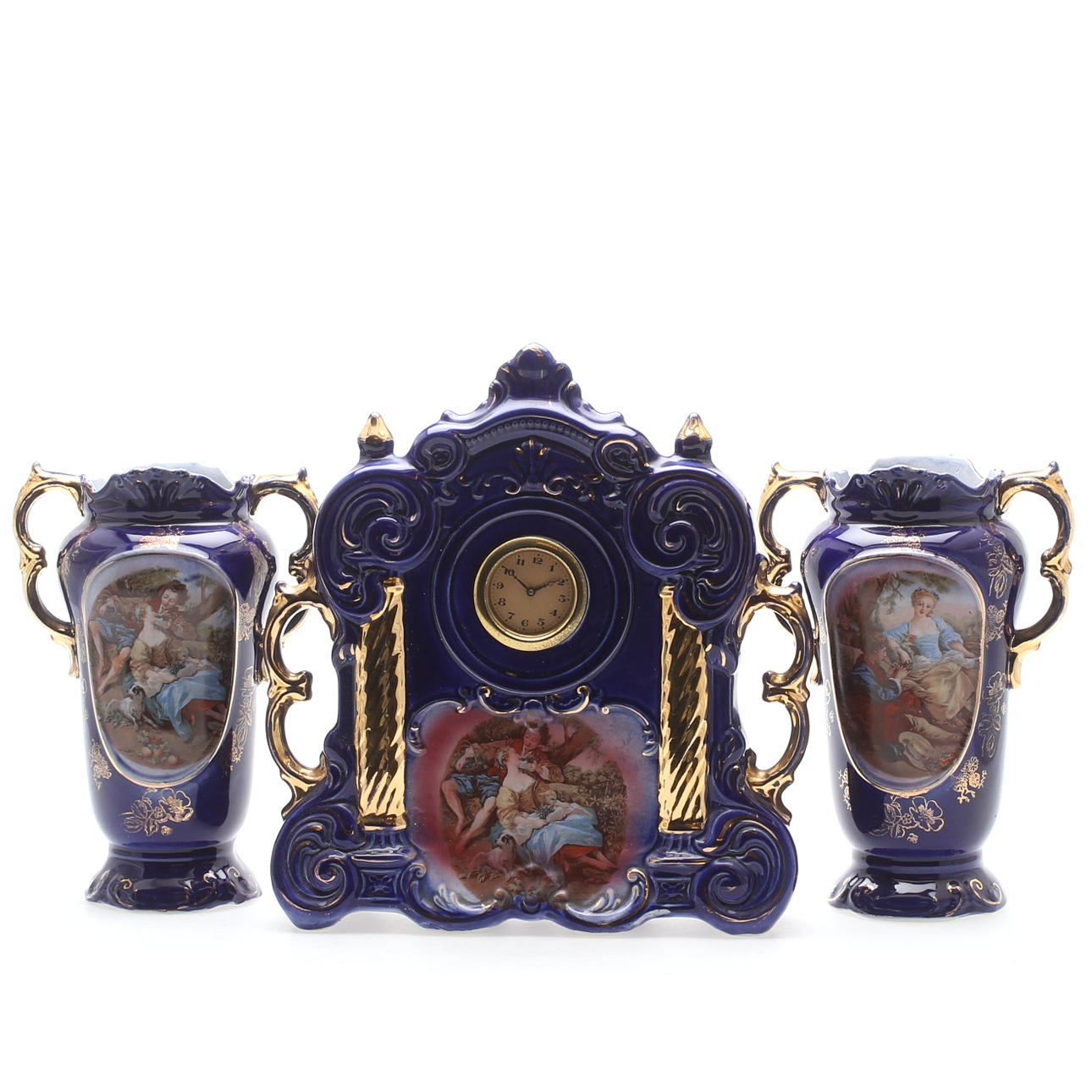 BORDSUR, samt HÄNKELVASER, ett par, keramik, England, 1900-talets första hälft.