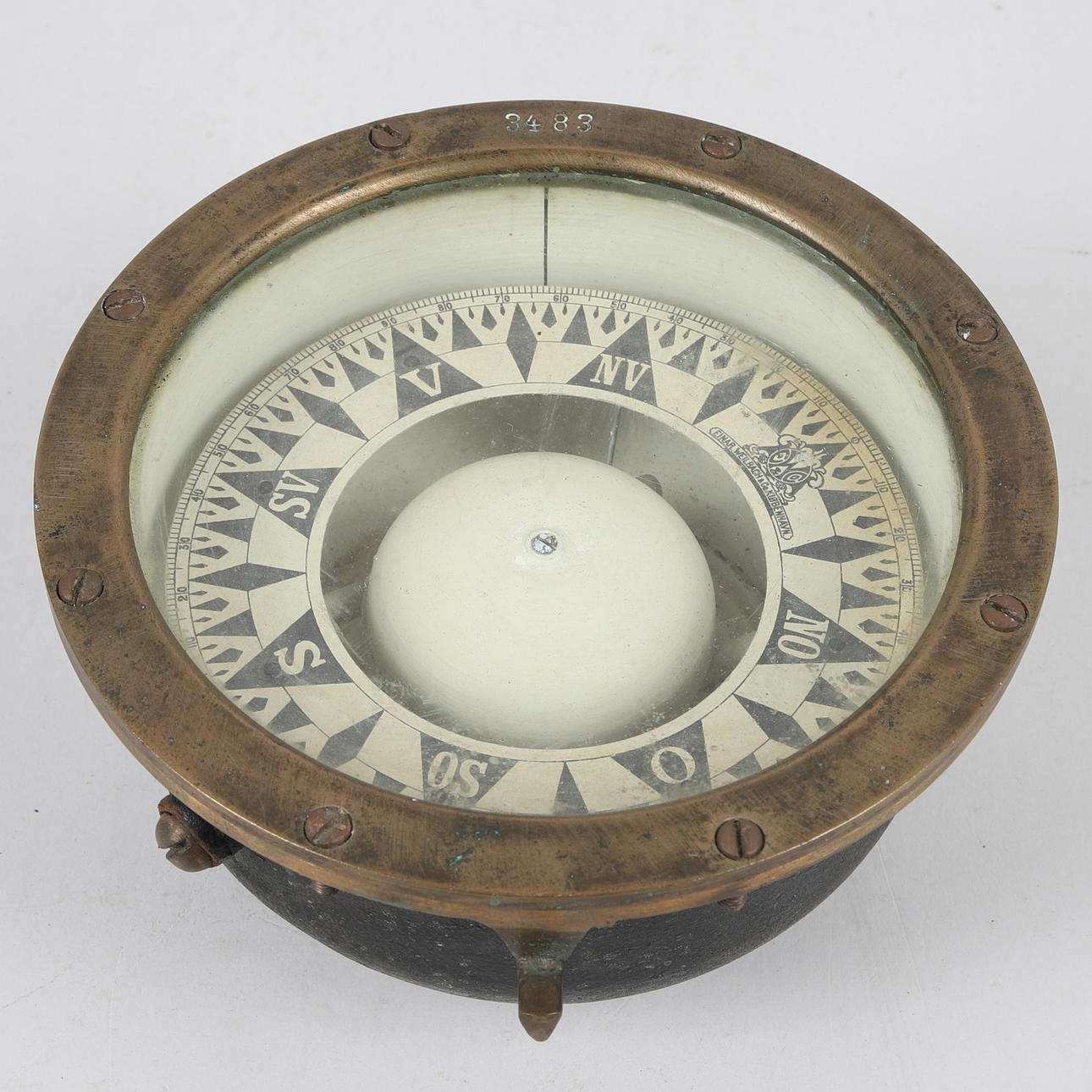 A brass compass, Einar Weilbach & Co, Copenhagen.