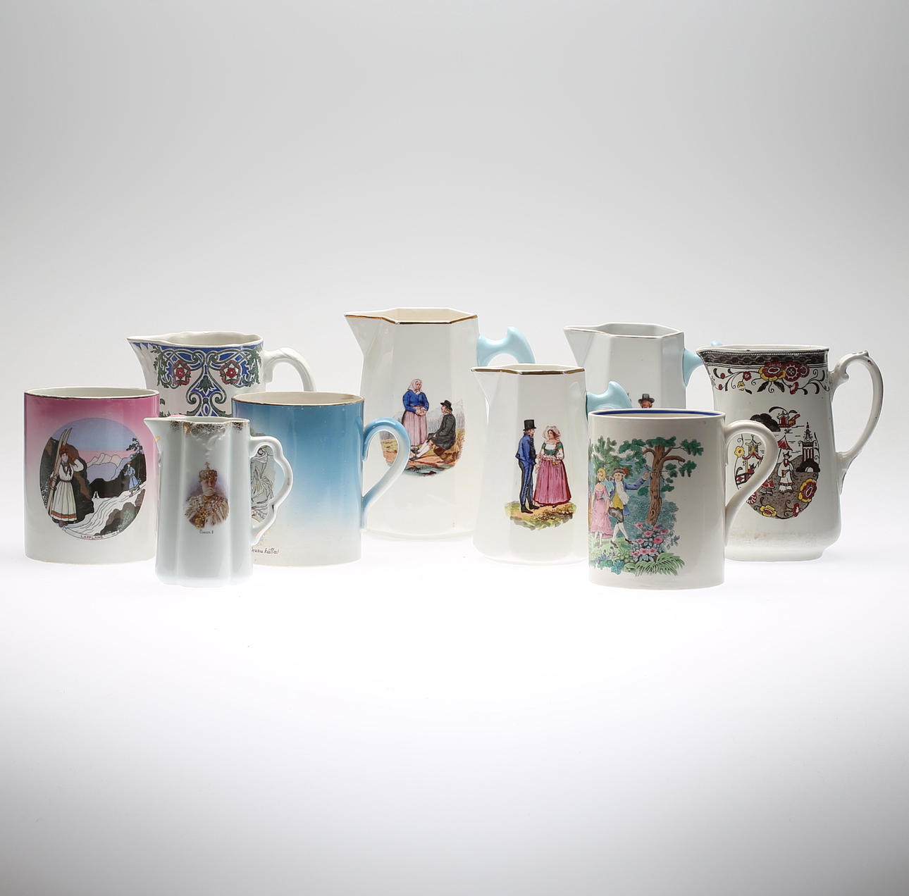 KANNOR OCH STOP, 9 st (6+3), porslin, bl a Rörstrand och Gustavsberg, 1800-/1900-tal.