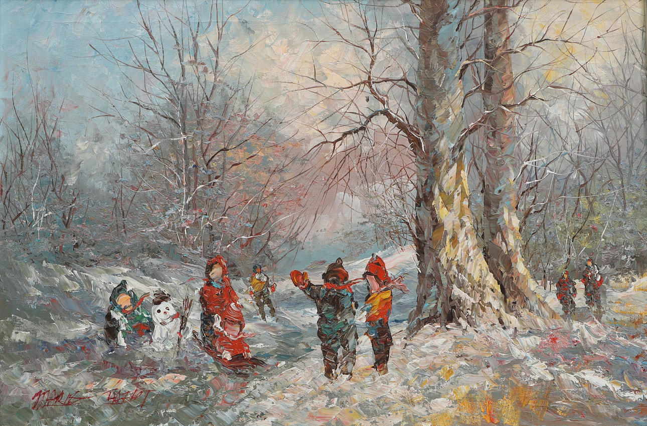 MARIE CHALOTTE. oil on canvas, children playing, signed.