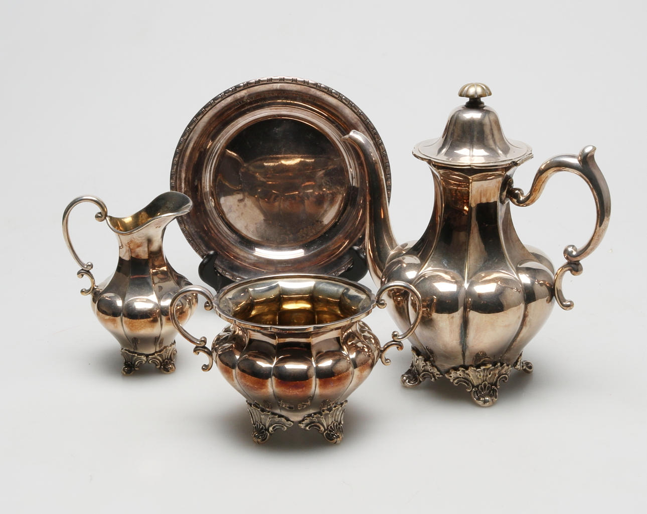 KAFFESET samt FAT, nysilver, nyrokoko, 18/1900-tal.