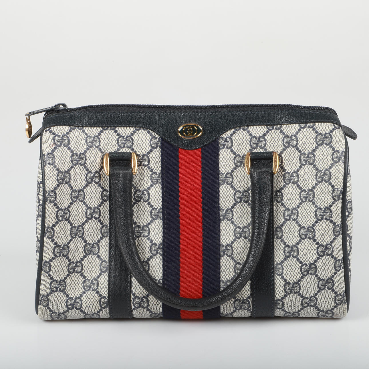 BAG, monogramcanvas with dark blue leather details, Gucci, 1980s.