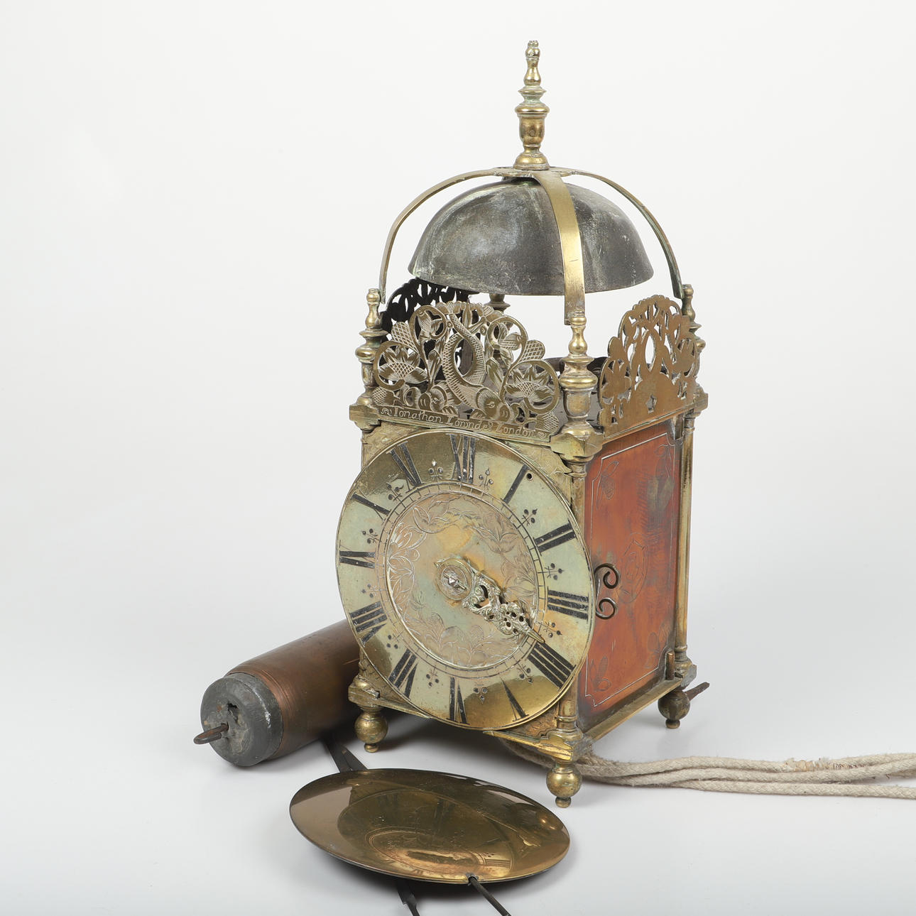 A brass lantern signed Jonathan Lowndes, London, 1680-1710.