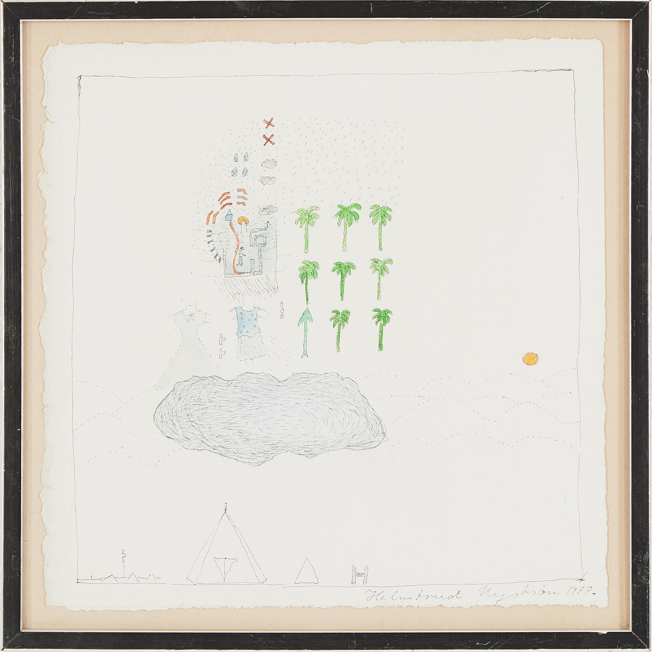 HELMTRUD NYSTRÖM. Abstract landscape, mixed media, signed, dated 1977.
