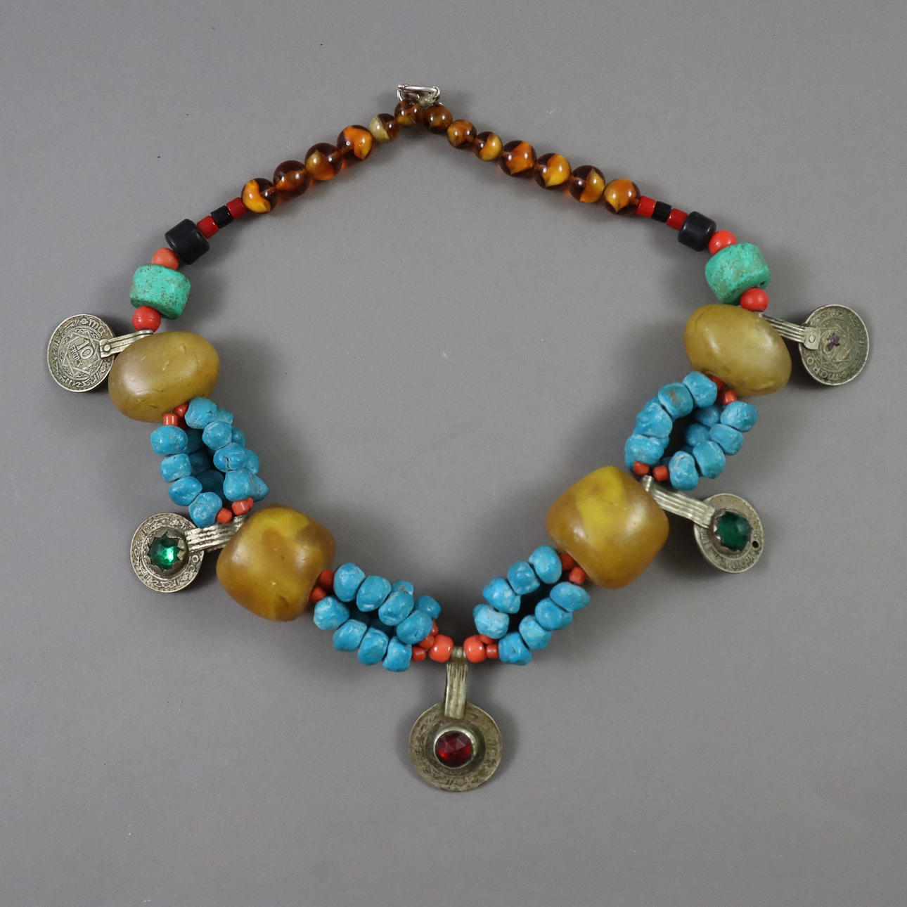 - BERBER NECKLACE WITH FIVE MOROCCAN COINS.