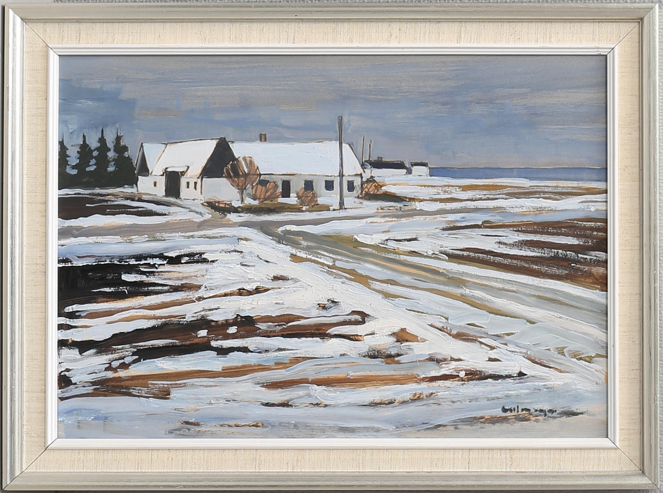 GÖSTA CALMEYER. "Bondgård i Örnahusen". Olja på pannå, signerad.