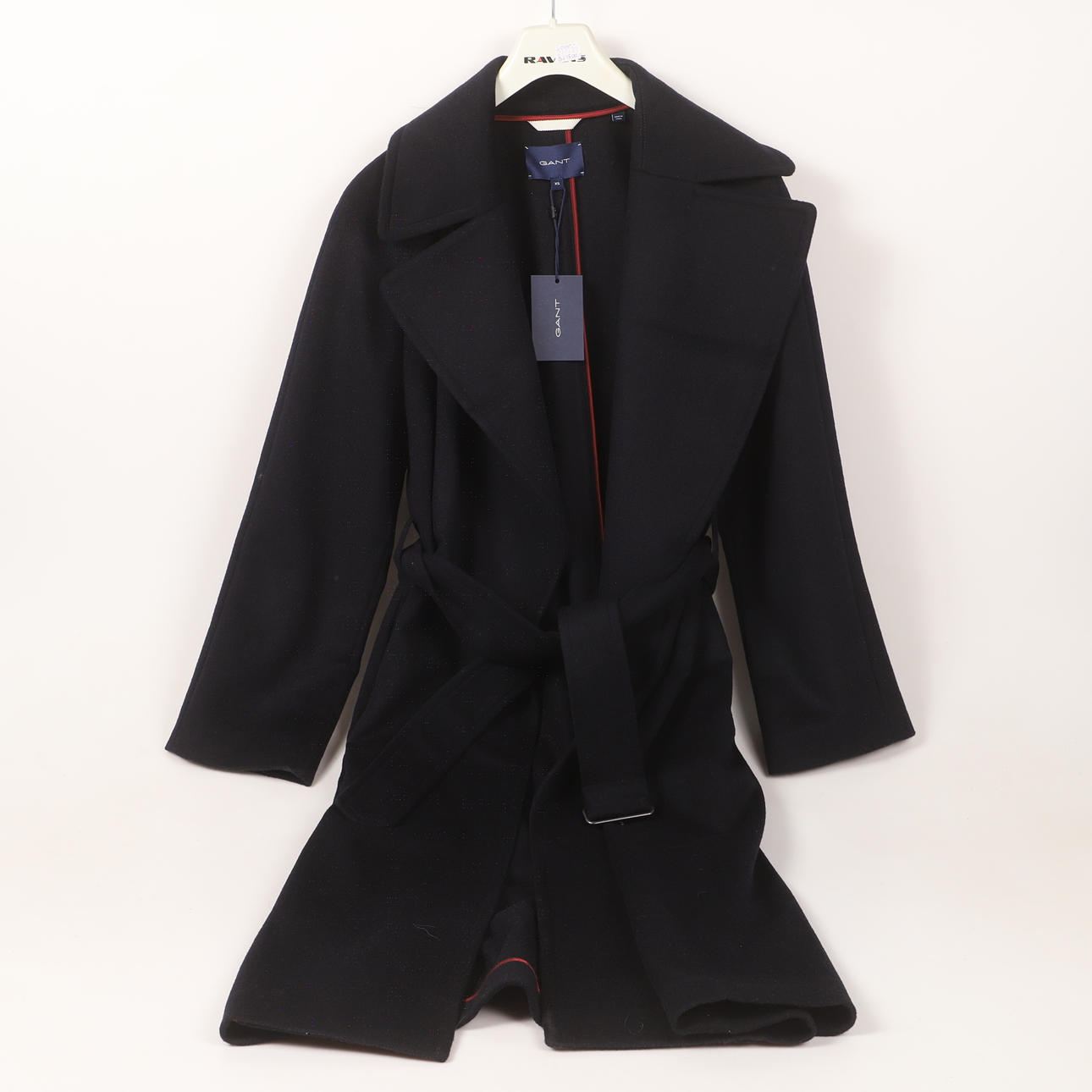 COAT, dark blue with belt, wool blend, GANT.