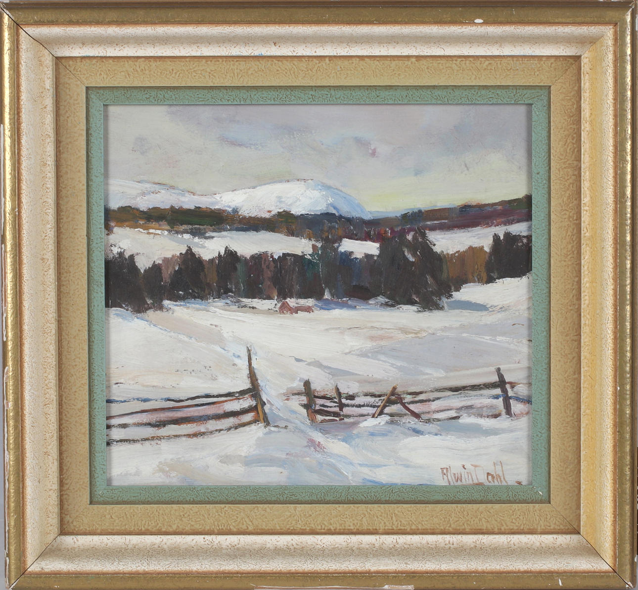 ALWIN DAHL. Winter landscape, oil on panel, signed.