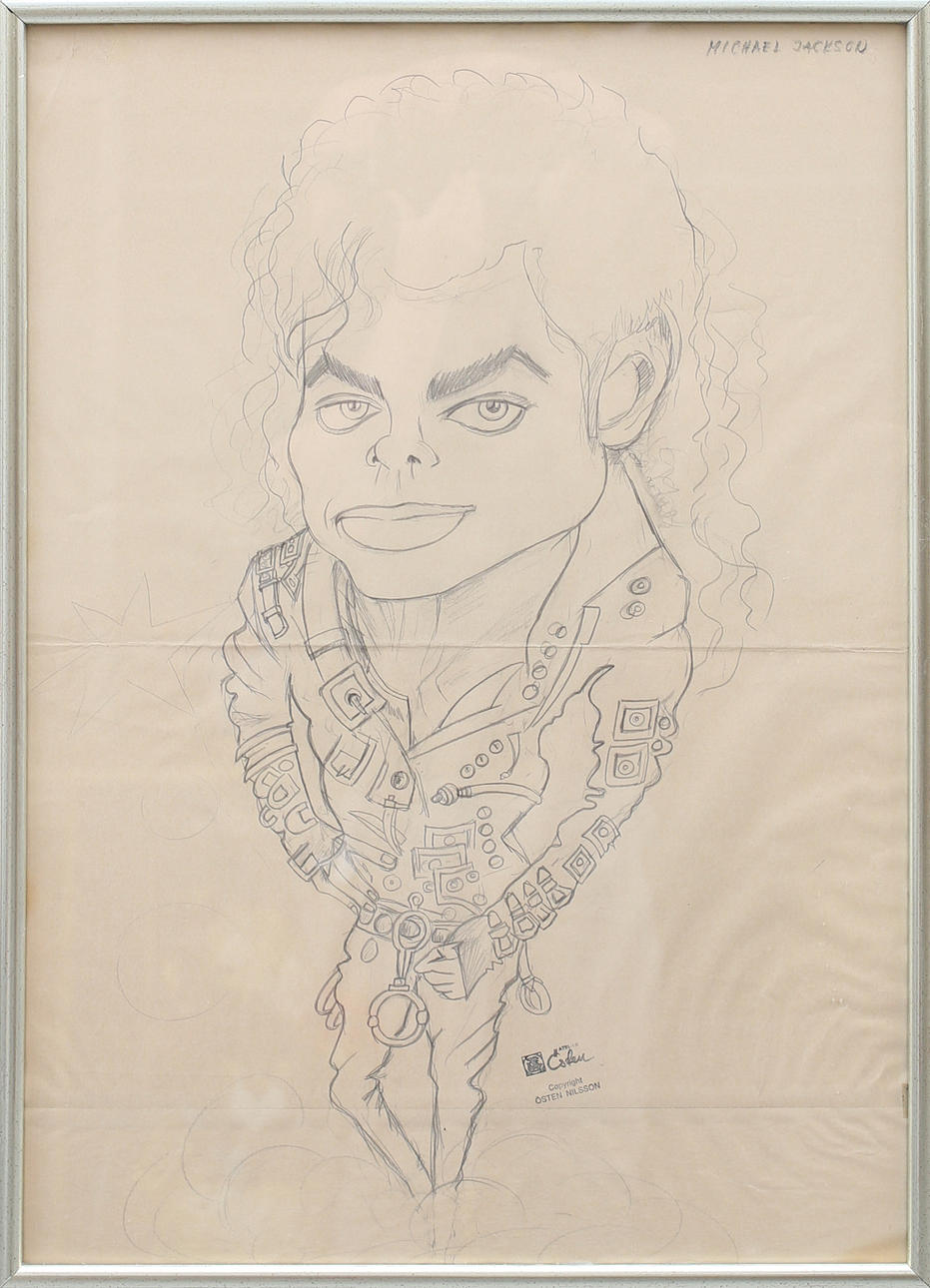 ÖSTEN NILSSON. Michael Jackson, drawing, stamp signed.