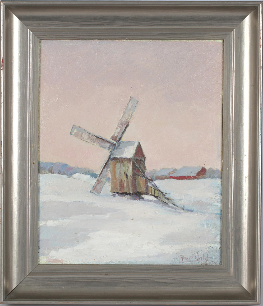 ALWIN DAHL. Windmill, oil on panel, signed.
