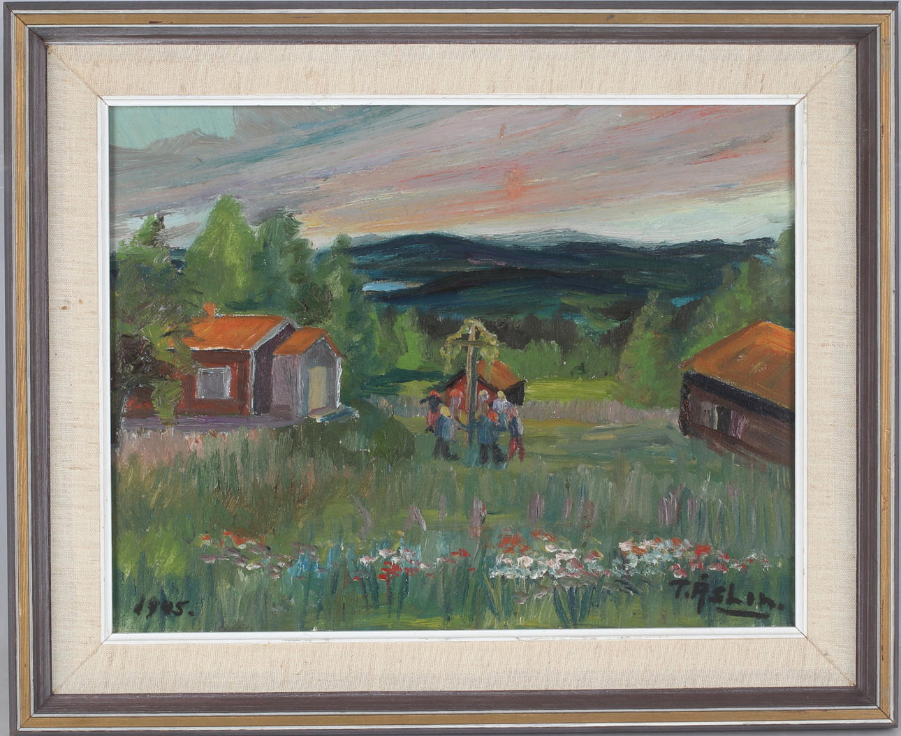 THURE ÅSLIN. Midsummer Celebration, oil on canvas, signed and dated 1945.