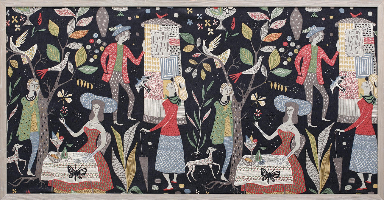 WALTER MATYSIAK PATIZIER. Trädgårdsdröm, tyg, osignerad.