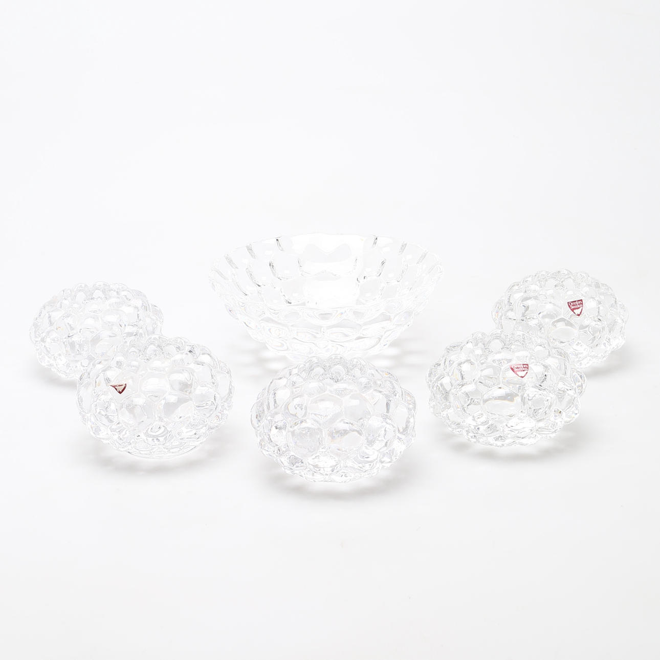 PARTI KRISTALL, 6 delar Orrefors "Hallon" design Anne Nilsson 1990-tal.