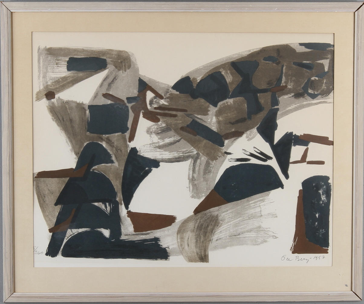 OLLE BERG. Komposition, färglitografi, signerad och numrerad.