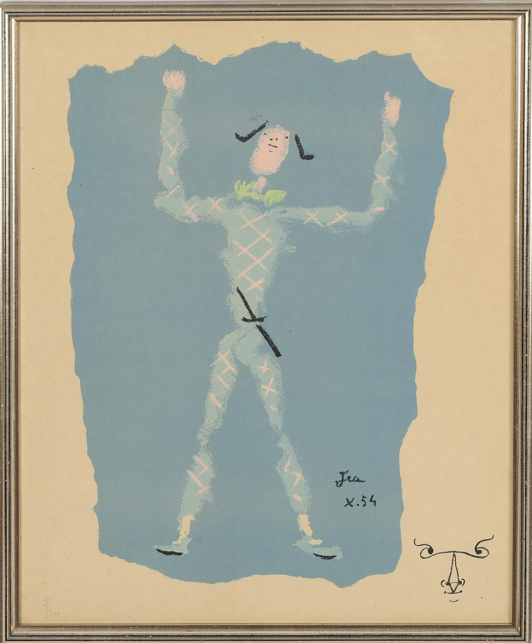 JEAN COCTEAU. NACH. Harlekin, Farblithografie.