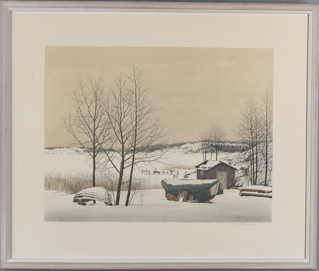 REINHOLD LJUNGGREN. Trosa skärgård, Stensund, färglitografi, signerad och numrerad 14/350.