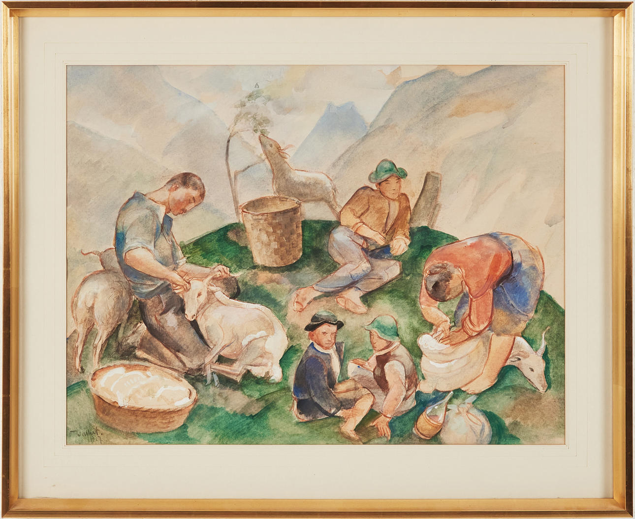 AXEL  WALLERT. Sheep husbandry, watercolor.