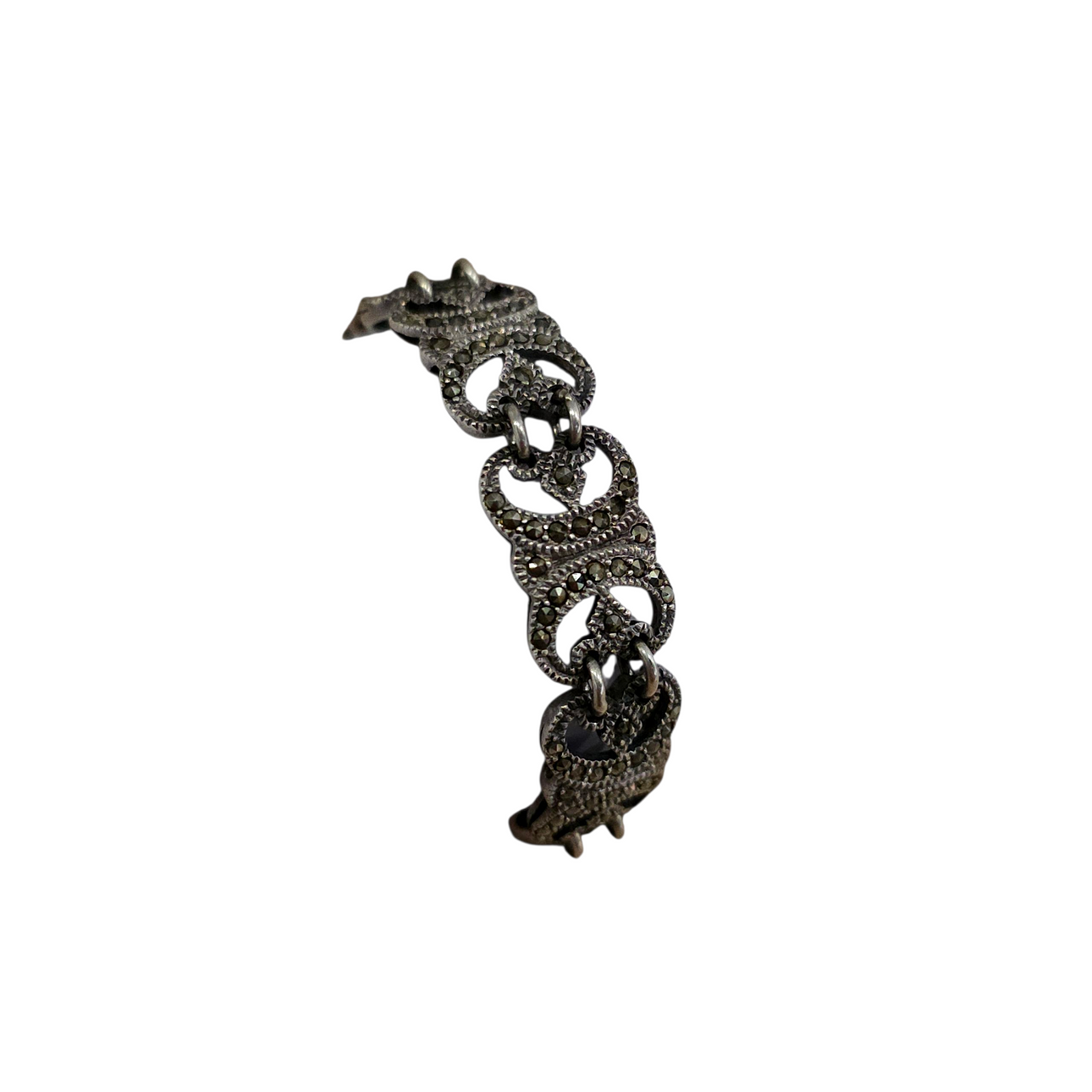 Semi-rigid marquise bracelet in openwork silver.