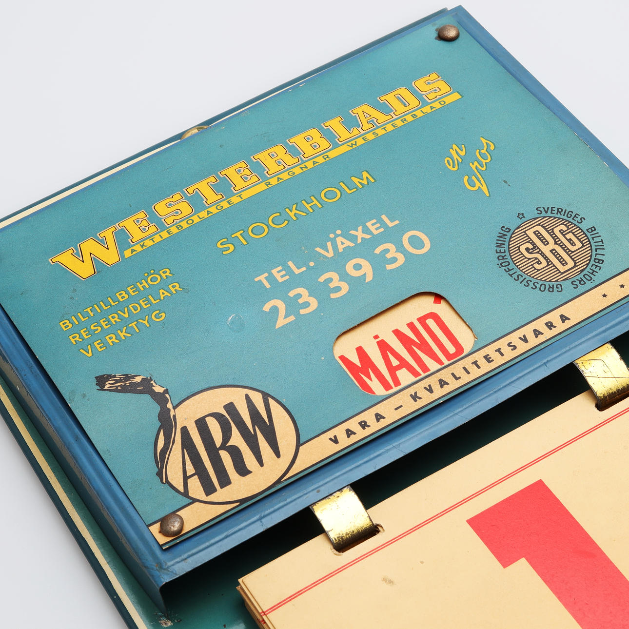 WALL ALMANAC, paperboard/sheet, Westerblad's car accessories, 1950s.