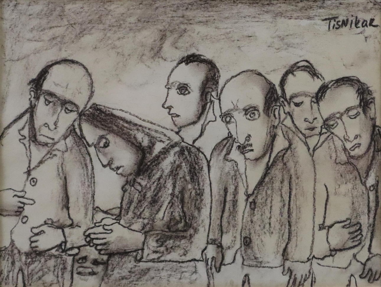 TISNIKAR, JOZE. The mourners, charcoal drawing.