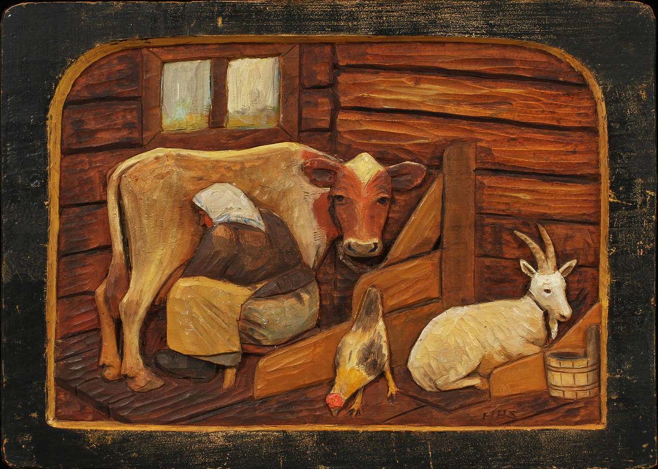 HANS HAMPE SVANBERG. Väggreliefer, trä, 2 st, signerade HHS.