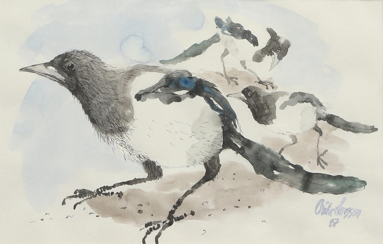 OIDENTIFIERAD KONSTNÄR. Watercolour, birds, signed, -87.