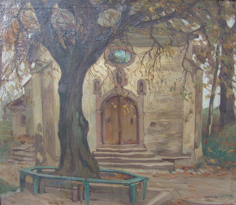 KARL WALTER. Kyrkans portal, olja på duk, omkring 1920.