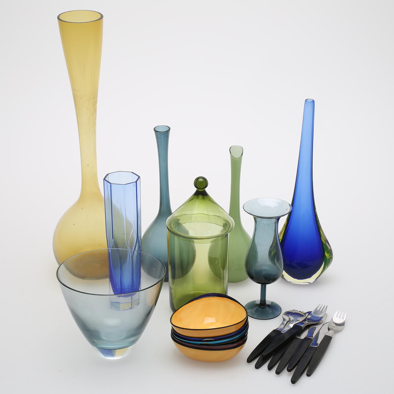 VASER, FAT, BESTICK, 22 delar, Eneryda, Art Enamel Erker Kockum m.m.