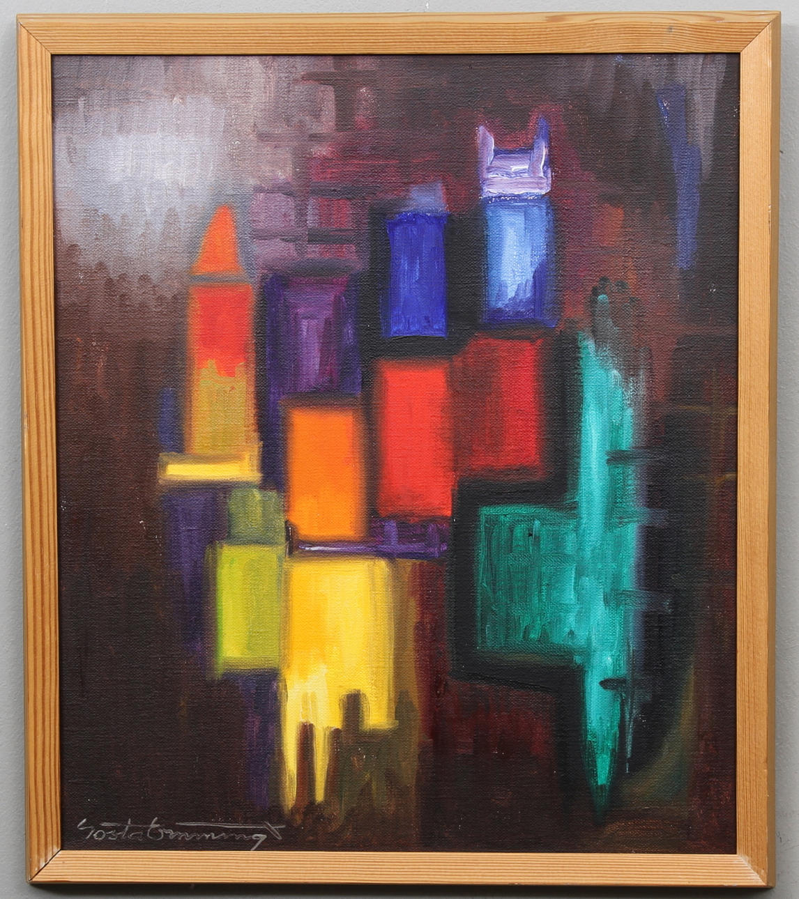 GÖSTA EMMING. Komposition. Olja på duk. Signerad.