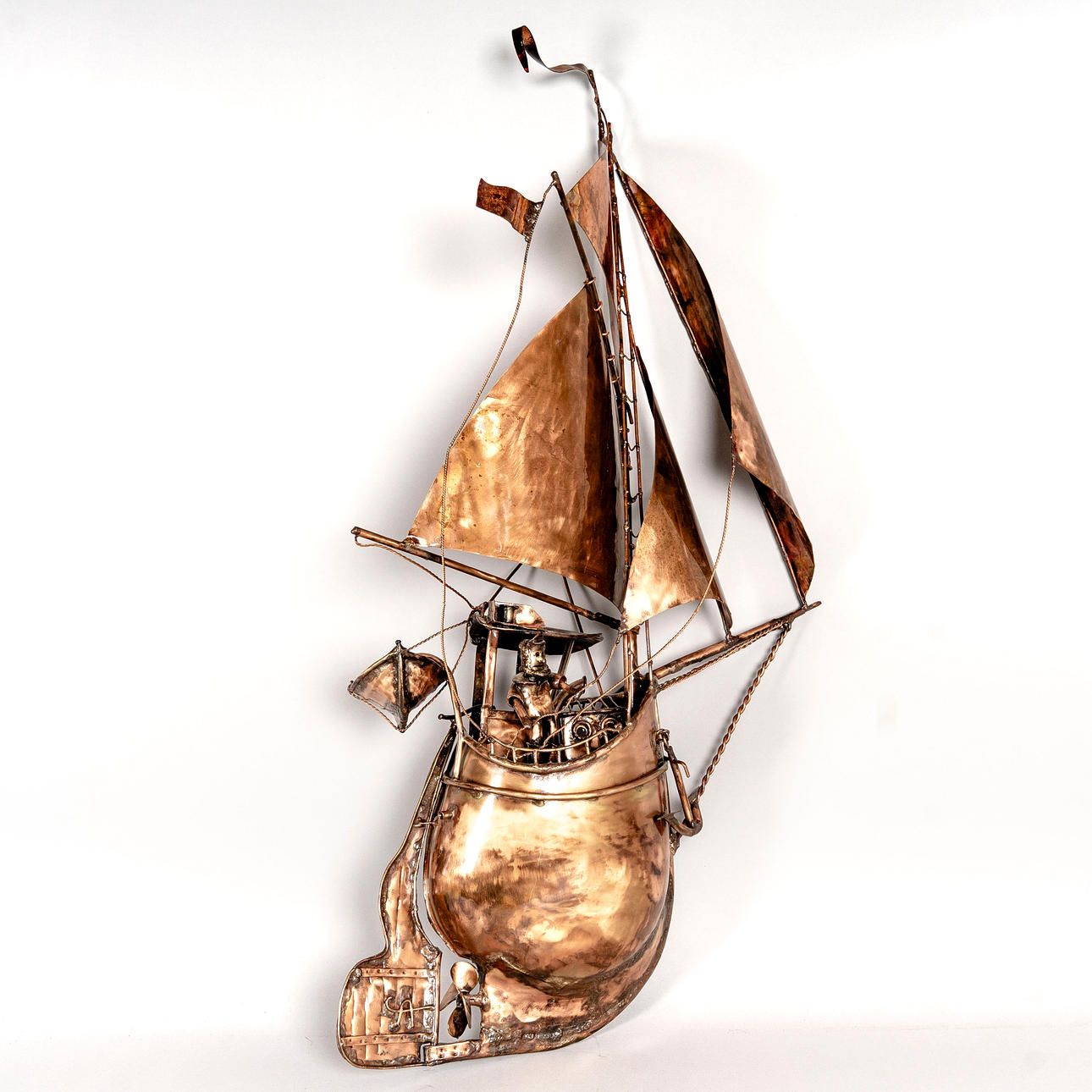 CURT ANDERSSON (1931-2013). Wall sculpture, ship, copper, monogram signed.