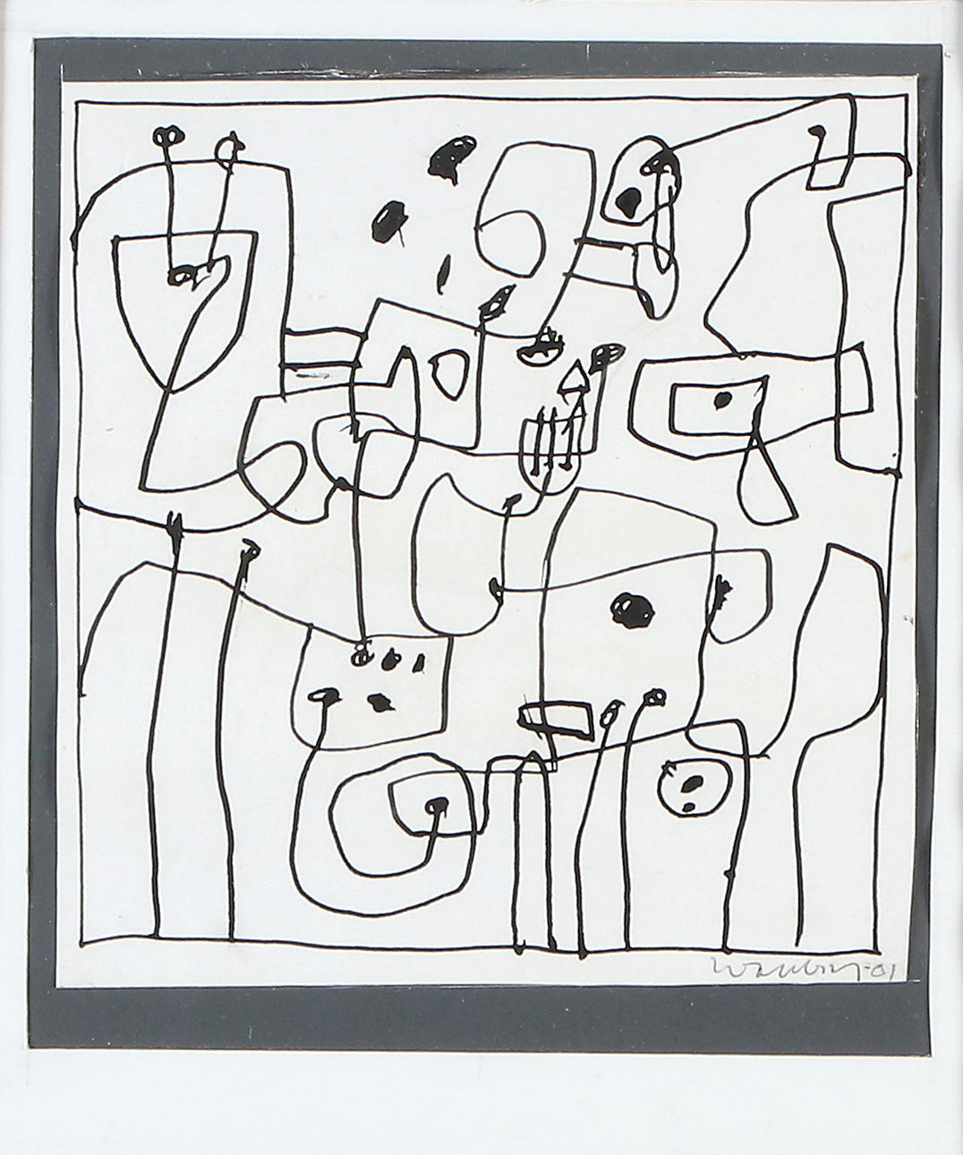 BENGT WALLBERG. FELT-TIP PEN DRAWING. Composition. Signed.