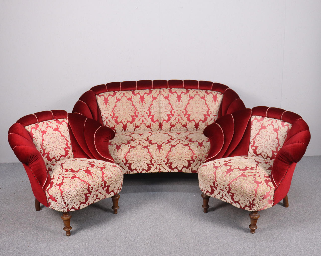 A 19th century wallpaper-style sofa group.