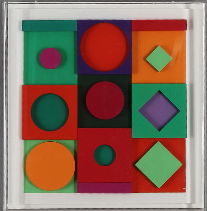 VICTOR VASARELY. "Salgo-positif", relief/multipel, bemålat trä, numrerad 46/50, edition 1967, signerad.