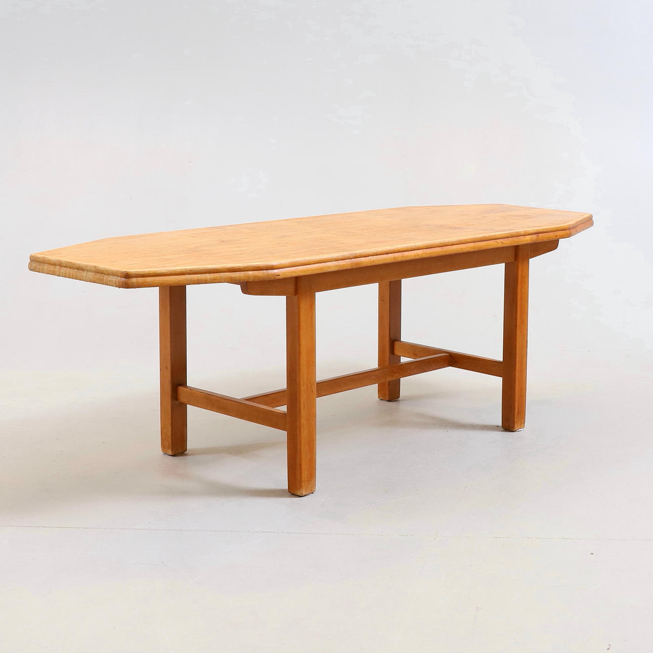 A coffee table, oak and birch, octagon shaped table top, 1950/60s.