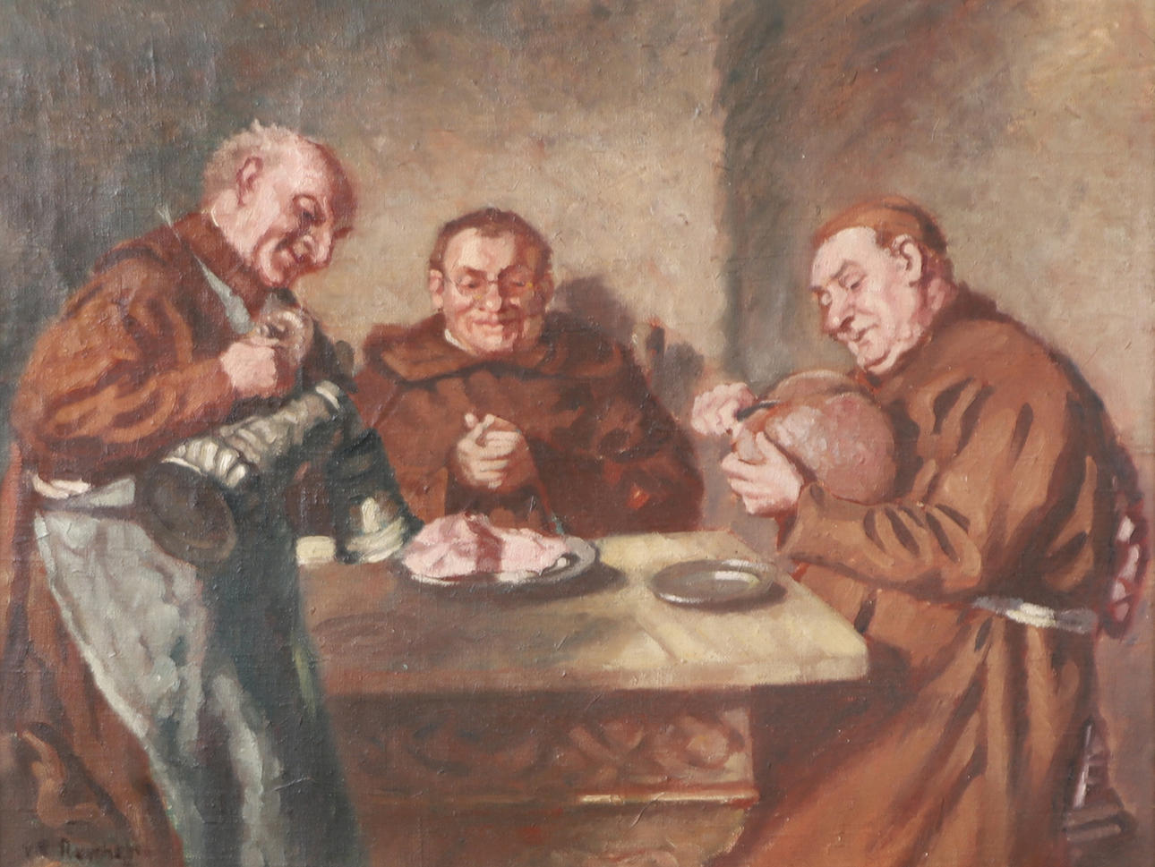 OIDENTIFIERAD KONSTNÄR. Eating donuts, o, indistinctly signed.