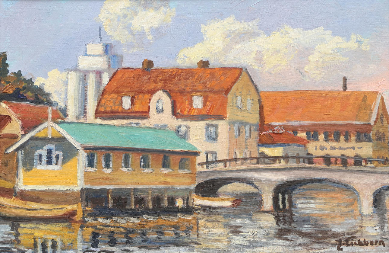 JACK EICHBORN. Oil on canvas, city motif, signed.