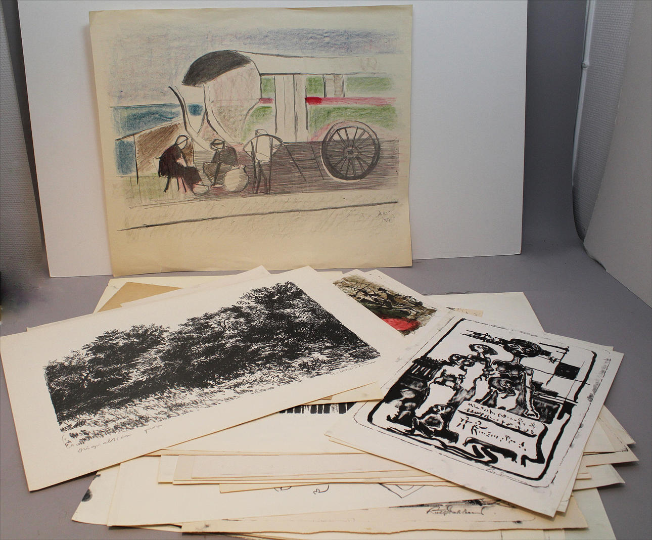 PARTI GRAFIK 36 stycken. Diverse motiv. Litografier. Bl a Gerhard Nordström, Bo Hultén, Brita af Klercker etc.