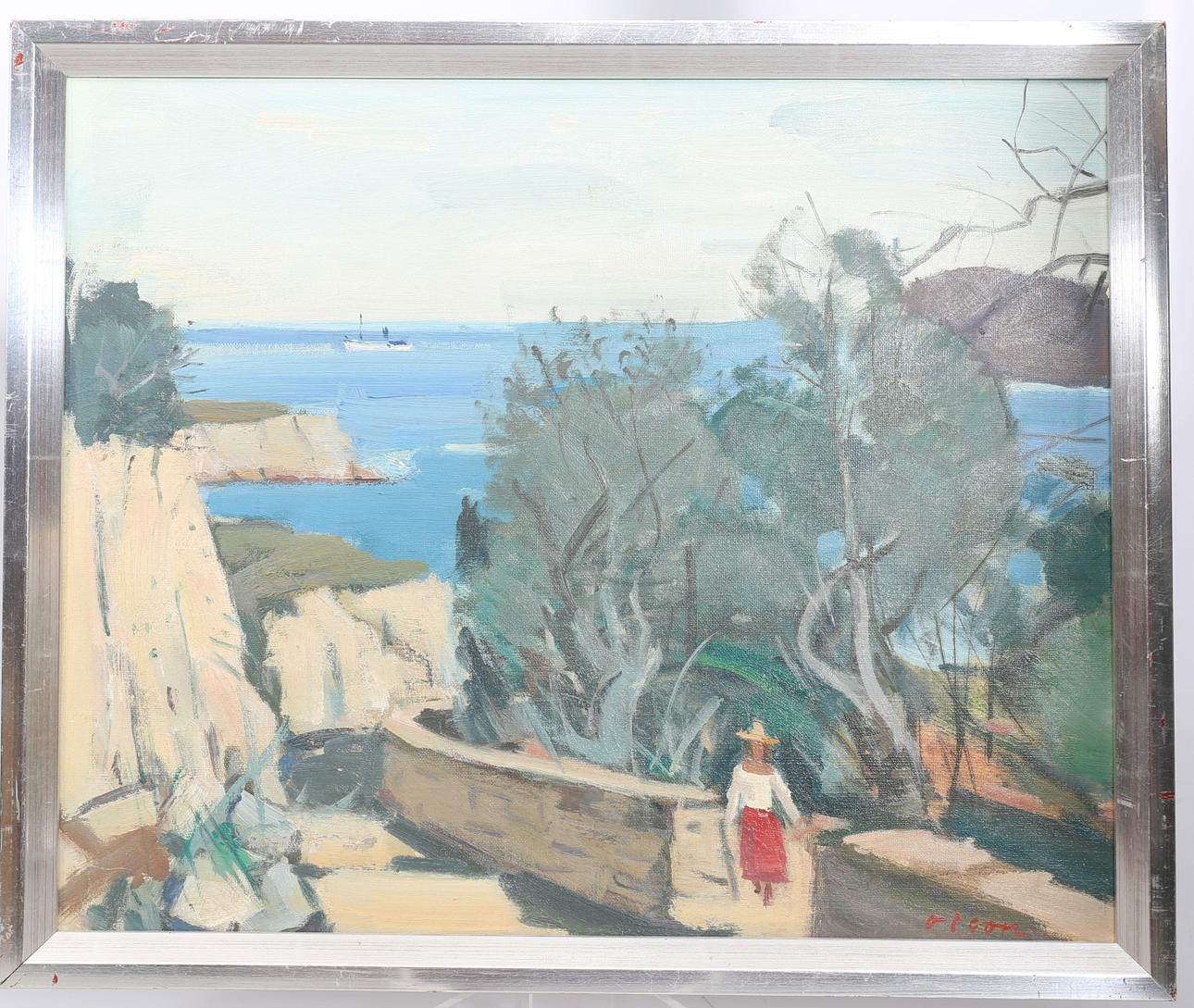 OVE OLSON. Olja på pannå, "Spanskt landskap, Cadaques", signerad, Olson.