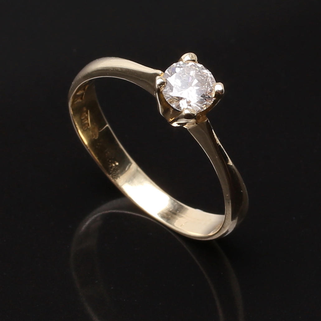 ENSTENSRING, 14K, gulguld, diamant 0,30 carat.