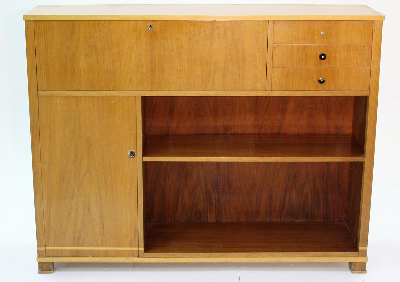 BOKHYLLA/SKRIVSKÅP, teak och björk.