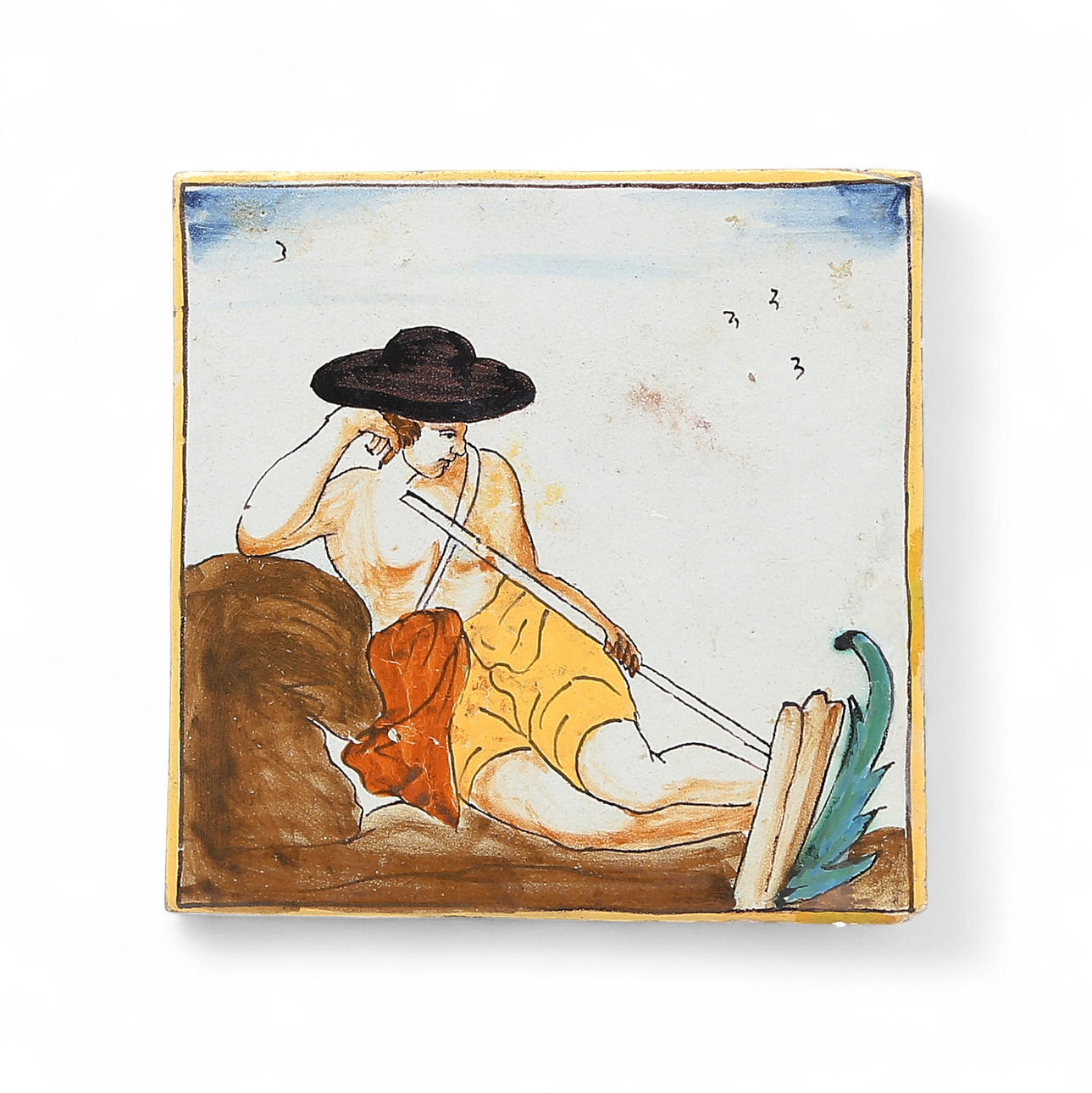 Catalan historic tile “D'arts i Oficis” with a shepherd, from the late 18th century.