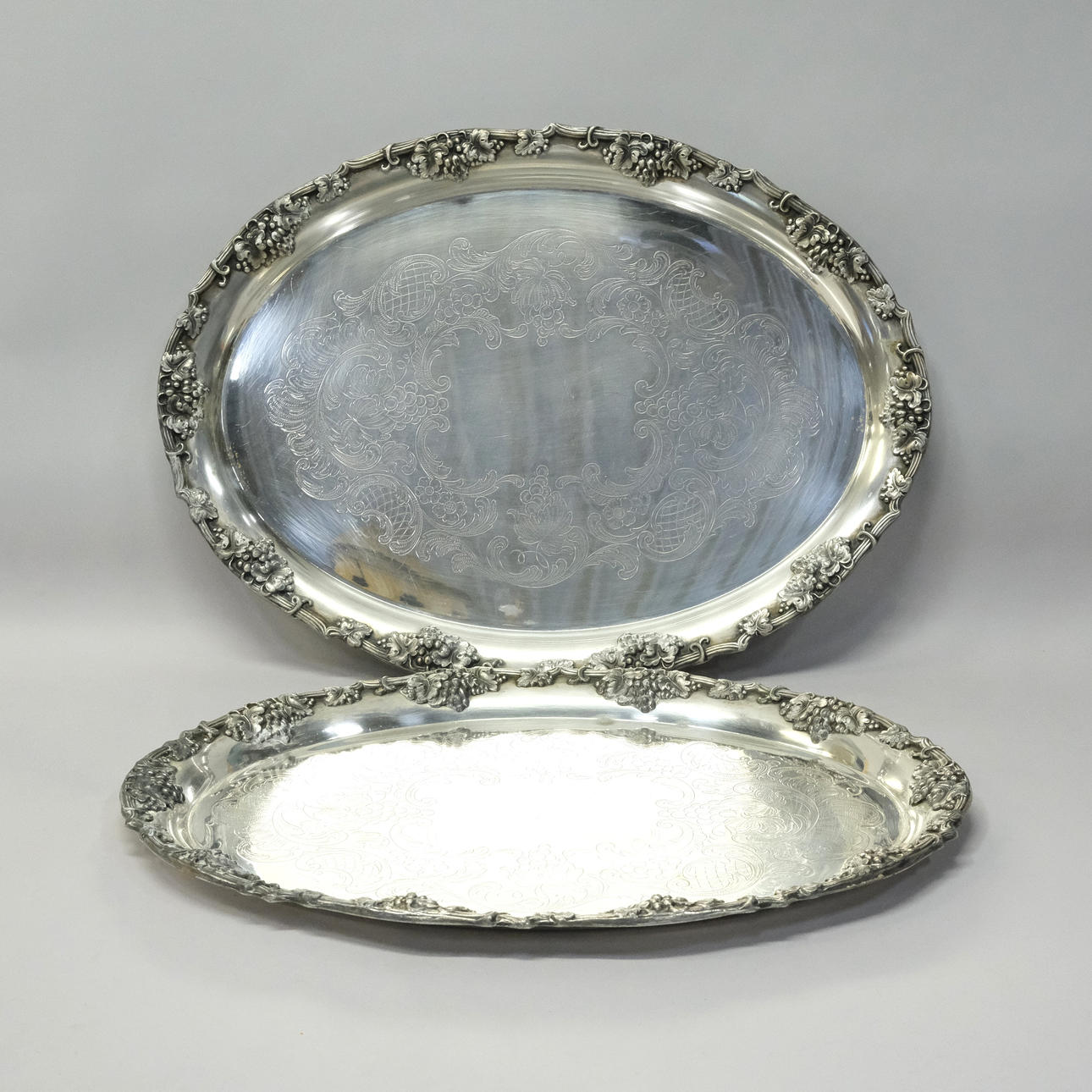 TWO TRAYS, NICKEL SILVER.